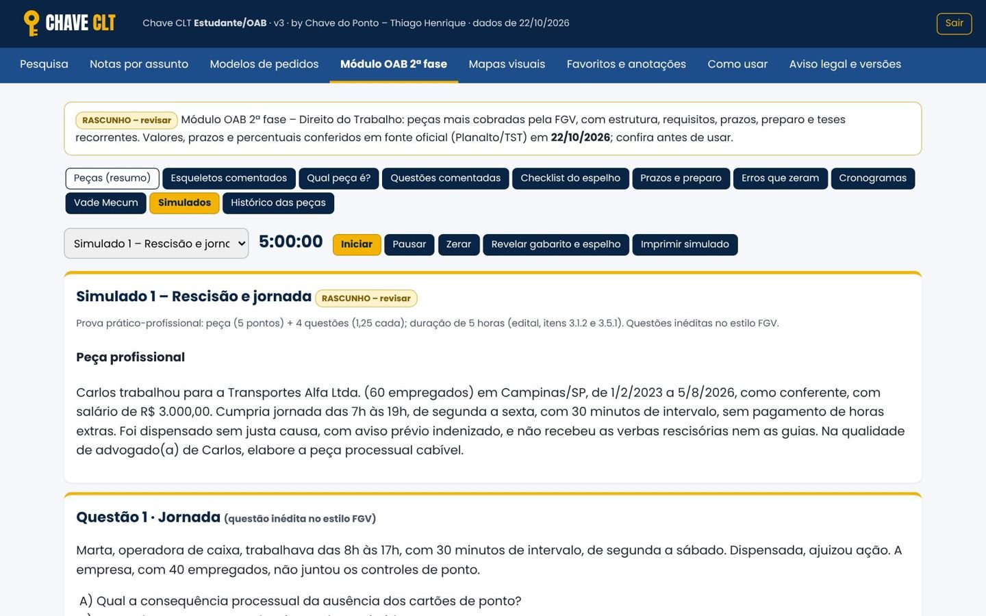 Simulado com cronômetro de 5 horas